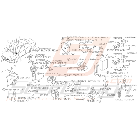 Schéma Klaxon et Relais Origine Subaru Impreza GT 1993 - 1997