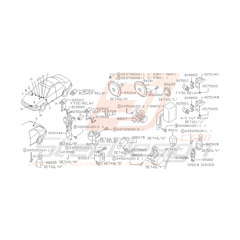 Schéma Klaxon et Relais Origine Subaru Impreza GT 1993 - 1997 Schéma Klaxon et Relais Origine Subaru Impreza GT 1993 - 1997