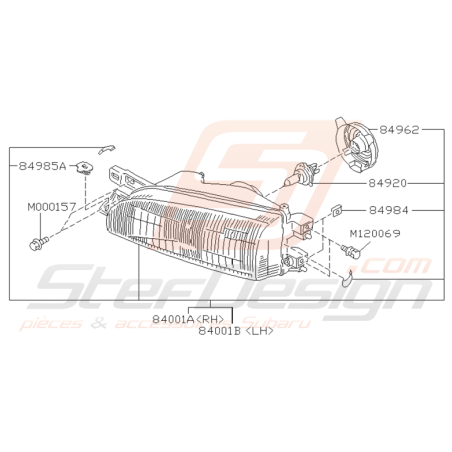 Schéma Phare Avant Origine Subaru Impreza GT 1993 - 1996