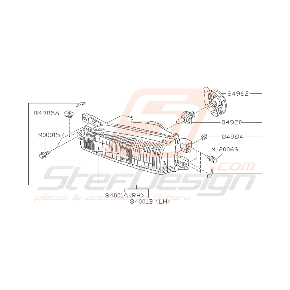 Schéma Phare Avant Origine Subaru Impreza GT 1993 - 1996
