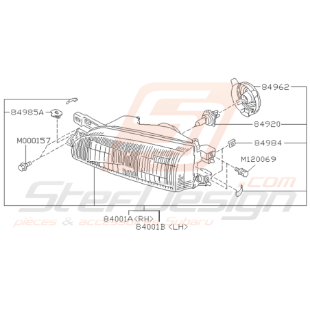 Schéma de Phare avant Origine Subaru GT 1997 - 1998