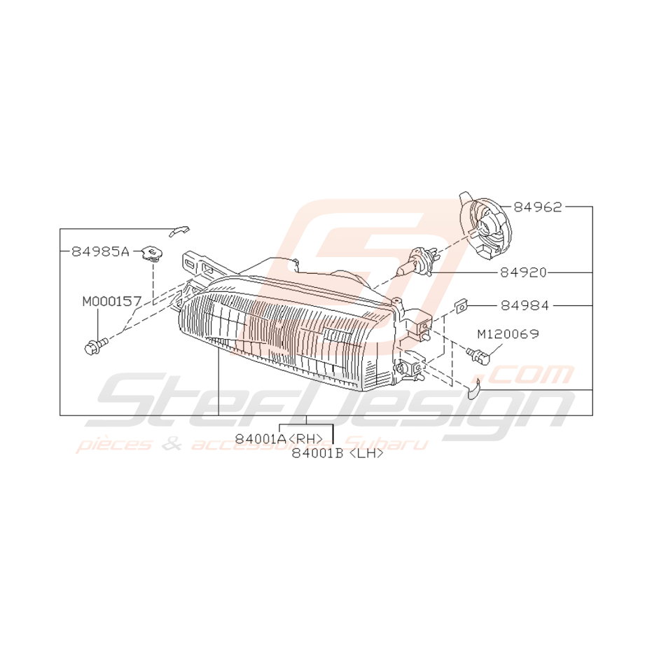 Schéma de Phare avant Origine Subaru GT 1997 - 1998