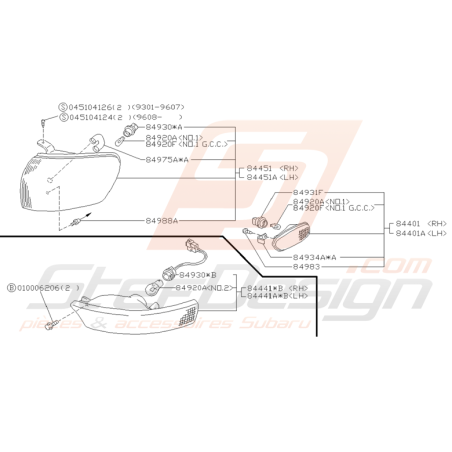 Schéma Clignotant Avant Origine Subaru Impreza GT 1993 - 2000