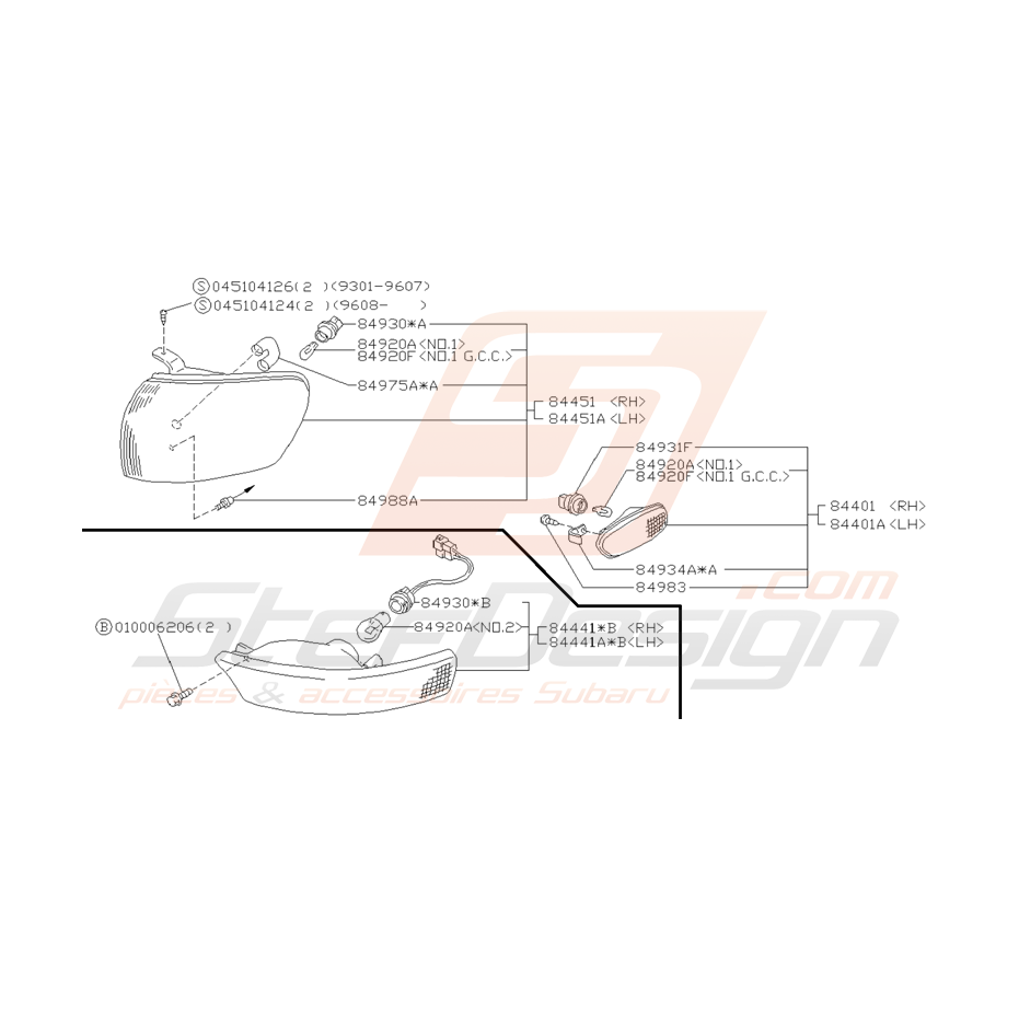 Schéma Clignotant Avant Origine Subaru Impreza GT 1993 - 2000