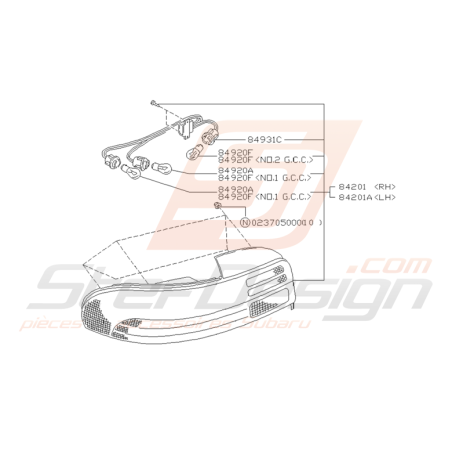 Schéma Feu Arrière Origine Subaru Impreza GT 1993 - 2000