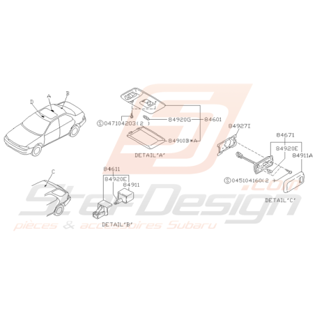 Schéma Lumières Plafonnier Origine Subaru Impreza GT 93 - 00