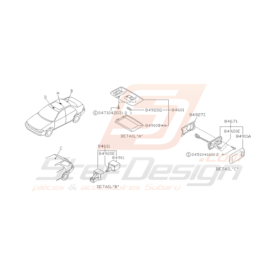 Schéma Lumières Plafonnier Origine Subaru Impreza GT 93 - 00