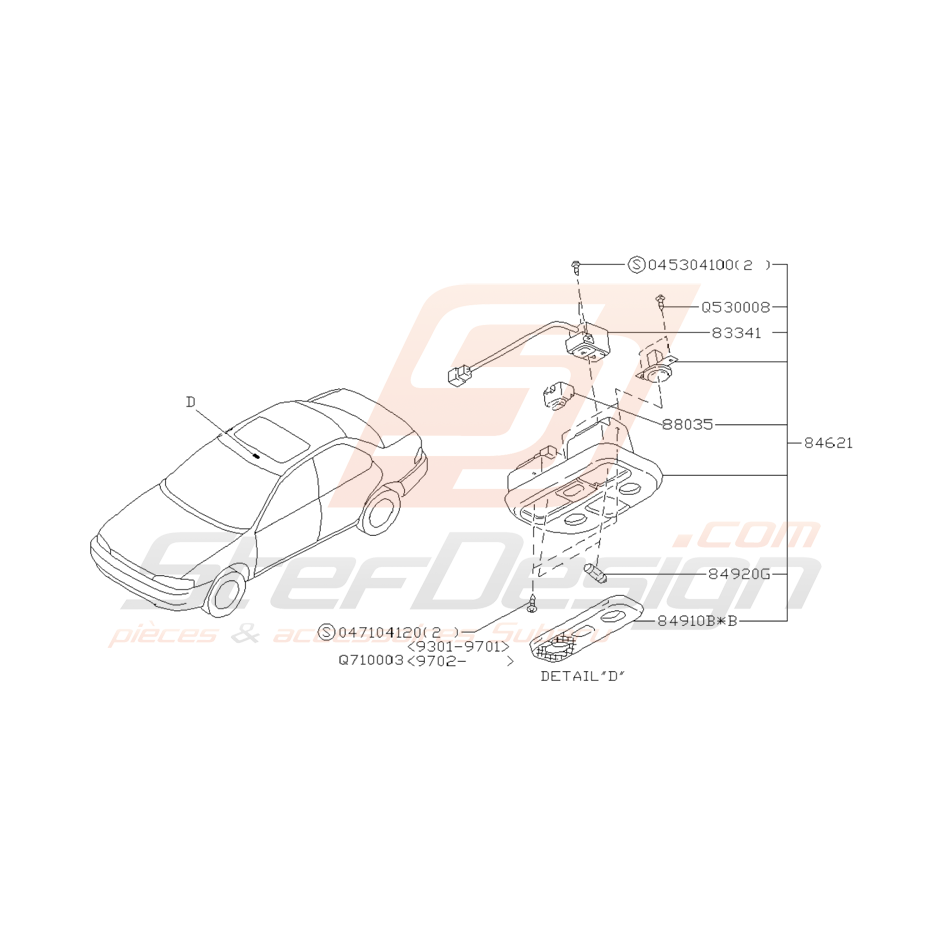 Schéma Eclairage Plafonnier Avant Origine Subaru GT 1993 - 2000
