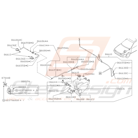 Schéma Lave Phares Origine Subaru Impreza GT 1993 - 1996