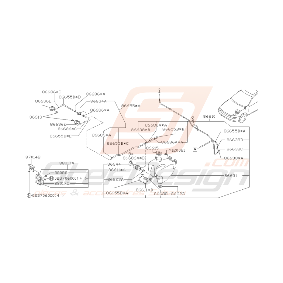 Schéma Lave Phares Origine Subaru Impreza GT 1993 - 1996