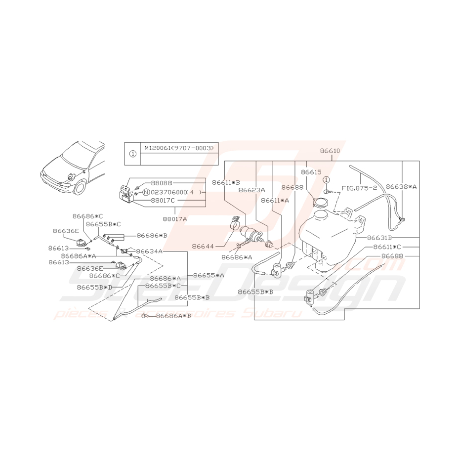 Schéma lave-phare Origine Subaru pour Impreza GT 1997