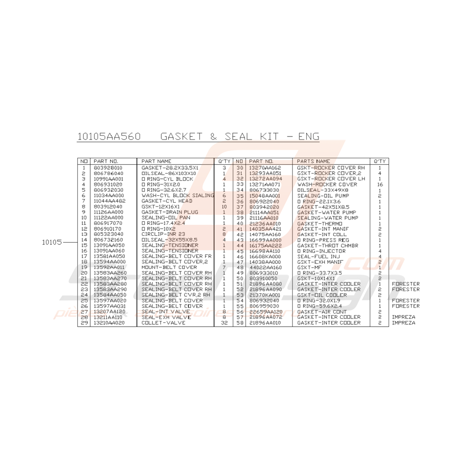 Pochette de Joint Moteur Origine Subaru WRX 2003 - 2005