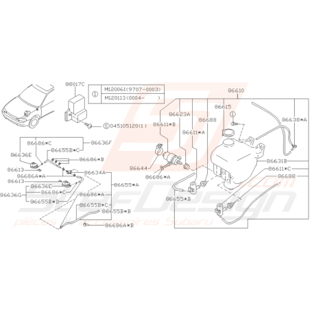 Schéma de lave-glace Origine Subaru Impreza GT 1998-2000