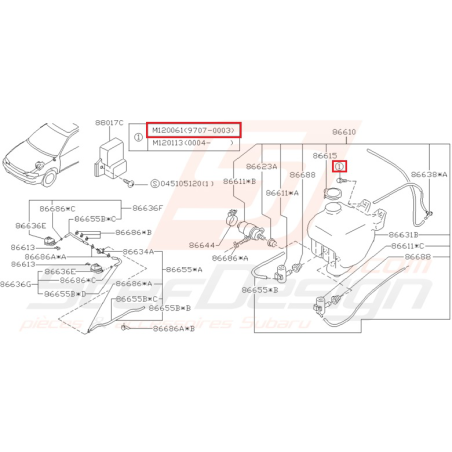 Vis Bocal Lave Glace Avant Origine Subaru GT 1993 - 1996