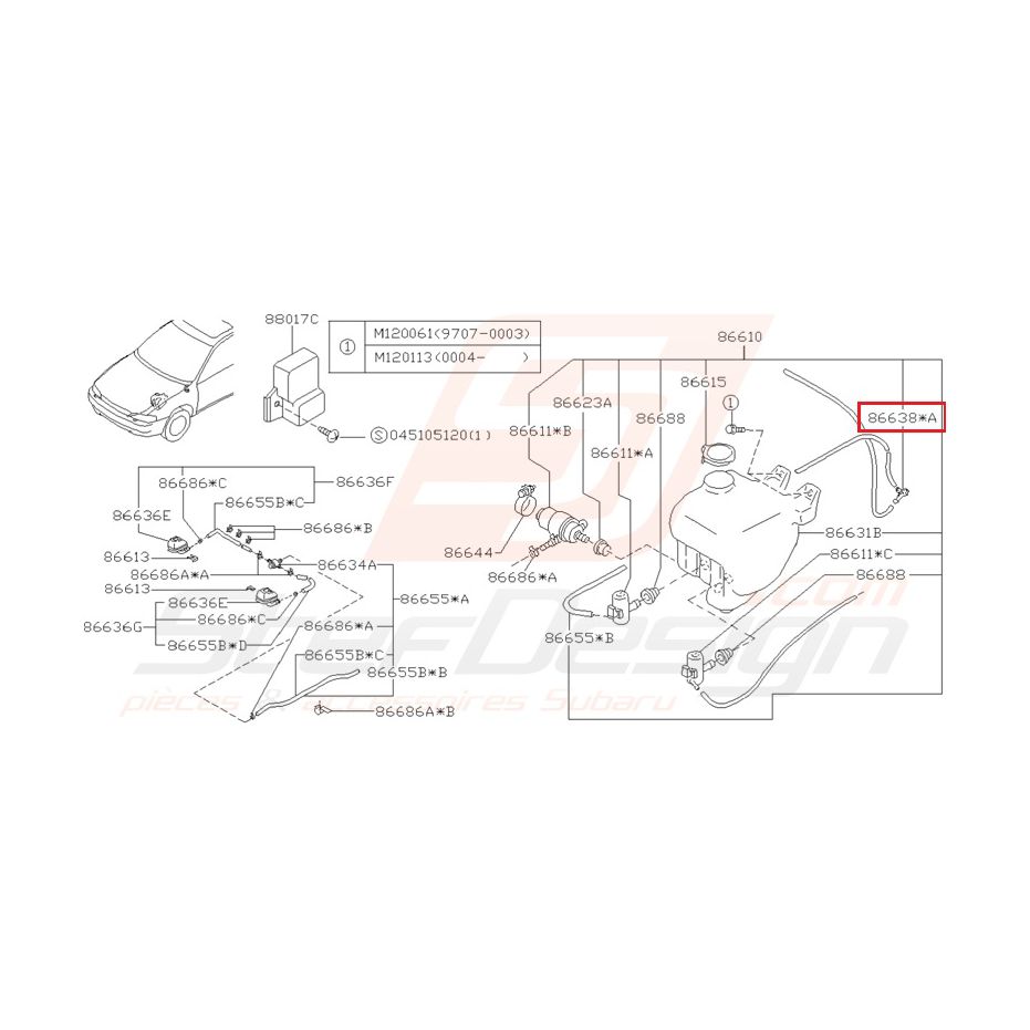 Raccord Y de pompe lave-glace SUBARU GT 98-00 Raccord Y de pompe lave-glace SUBARU GT 98-00