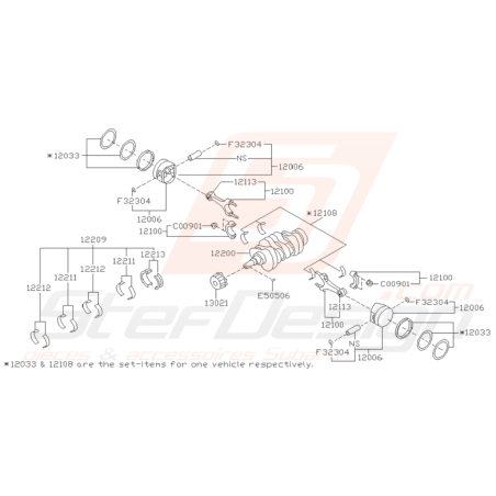 Schéma de pistons et vilebrequins pour Subaru WRX 2001-2005