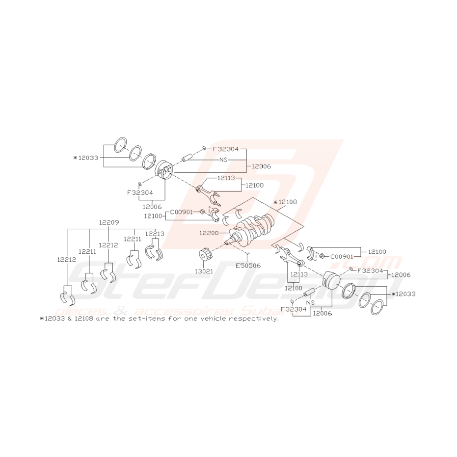 Schéma de pistons et vilebrequins pour Subaru WRX 2001-2005