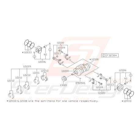 Schéma de pistons et vilebrequins pour Subaru STI 2001-2005