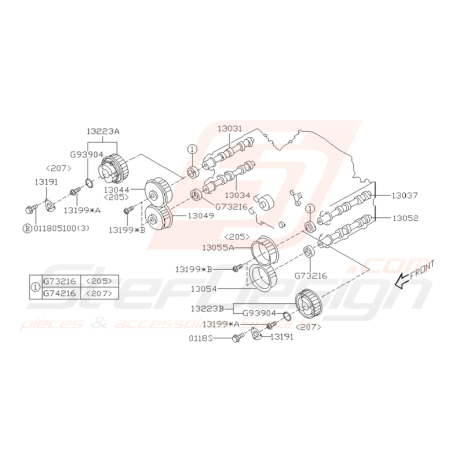 Schéma d'arbre à cames Subaru Impreza WRX 2001-2002