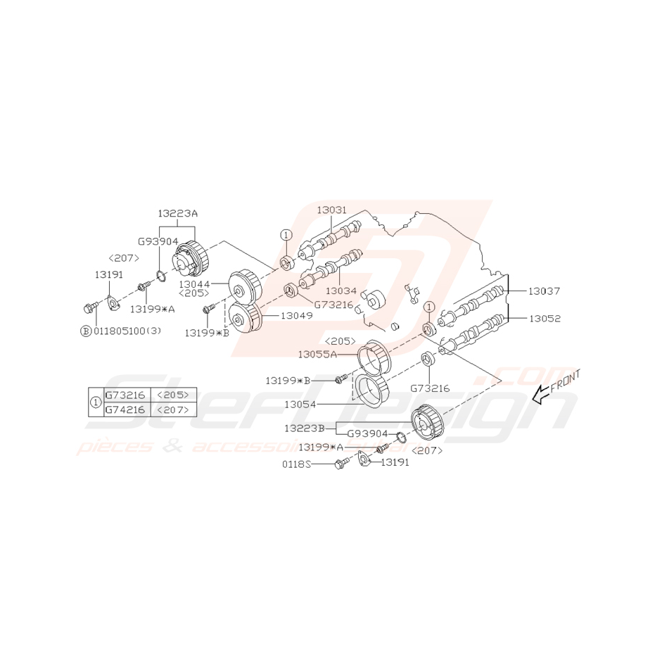 Schéma d'arbre à cames Subaru Impreza WRX 2001-2002