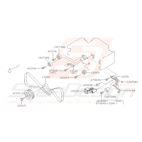 Schéma de courroie de distribution 2003-2005 Subaru WRX 2003-2005