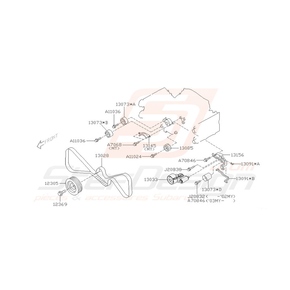 Schéma de courroie de distribution 2003-2005 Subaru WRX 2003-2005 Schéma de courroie de distribution 2003-2005 Subaru WRX 2003-2005