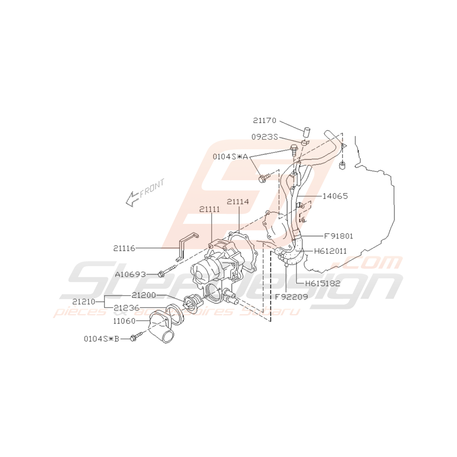 Schéma de Pompe à Eau Origine Subaru WRX et STI 2001 - 2005 Schéma de Pompe à Eau Origine Subaru WRX et STI 2001 - 2005