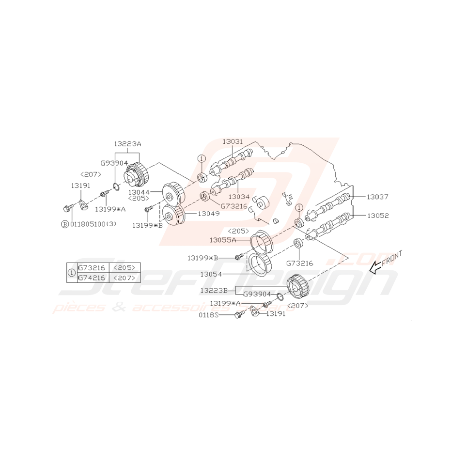 Schéma d'arbre à cames Origine Subaru STI 2001-2002