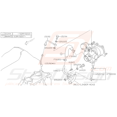 Schéma turbo compresseur Origine Subaru STI 2001-2002