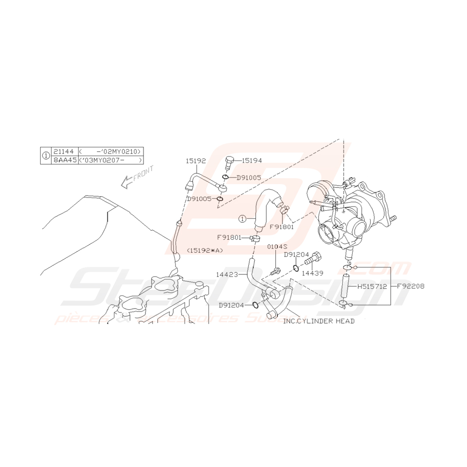 Schéma turbo compresseur Origine Subaru STI 2001-2002