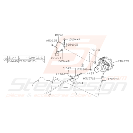 Schéma turbo compresseur Origine Subaru WRX 2001-2002