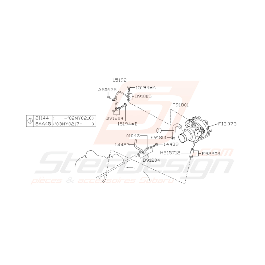 Schéma turbo compresseur Origine Subaru WRX 2001-2002
