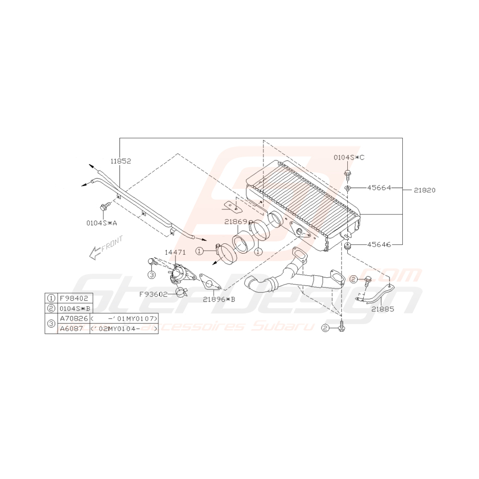 Schéma échangeur Origine Subaru STI 2001-2002