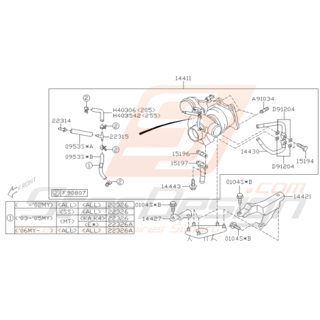 Schéma Durite et Support de Turbo Origine Subaru WRX 2005
