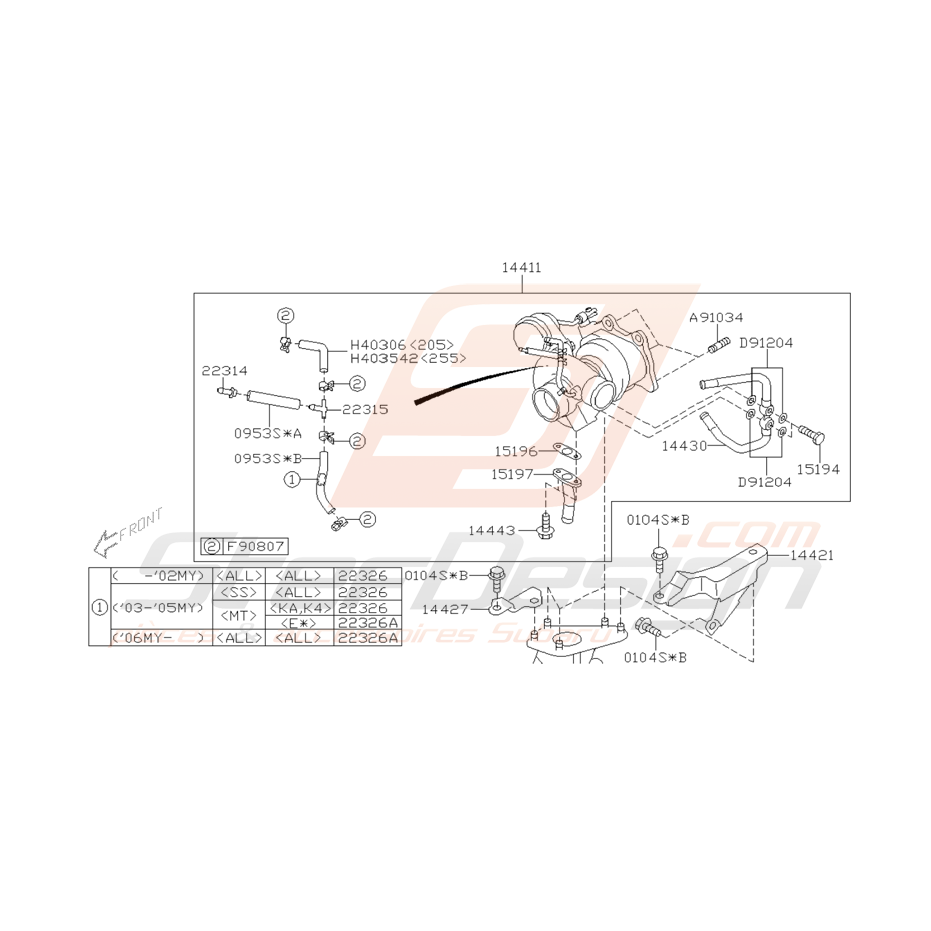 Schéma Durite et Support de Turbo Origine Subaru WRX 2005