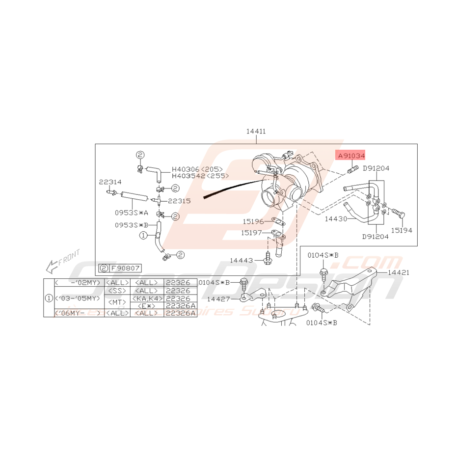 Goujon de Turbo Origine Subaru WRX 2001 - 2005