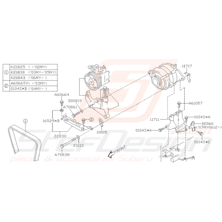 Schéma de courroie d'alternateur sans clim Origine Subaru WRX 2001-2002