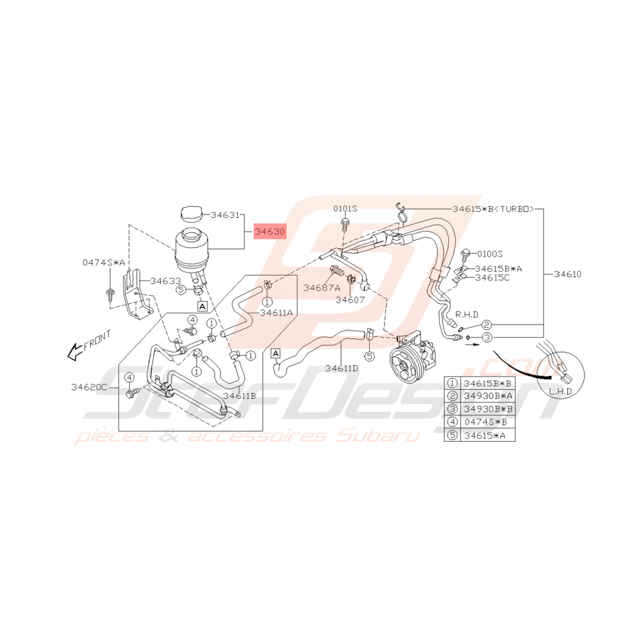 Bocal de Direction Assistée Origine Subaru STI 2001 - 2002