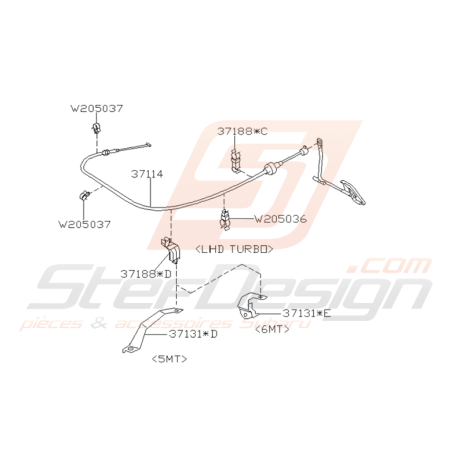 Schéma Cable d'Accélérateur Origine Subaru WRX / STI 2001 - 2005