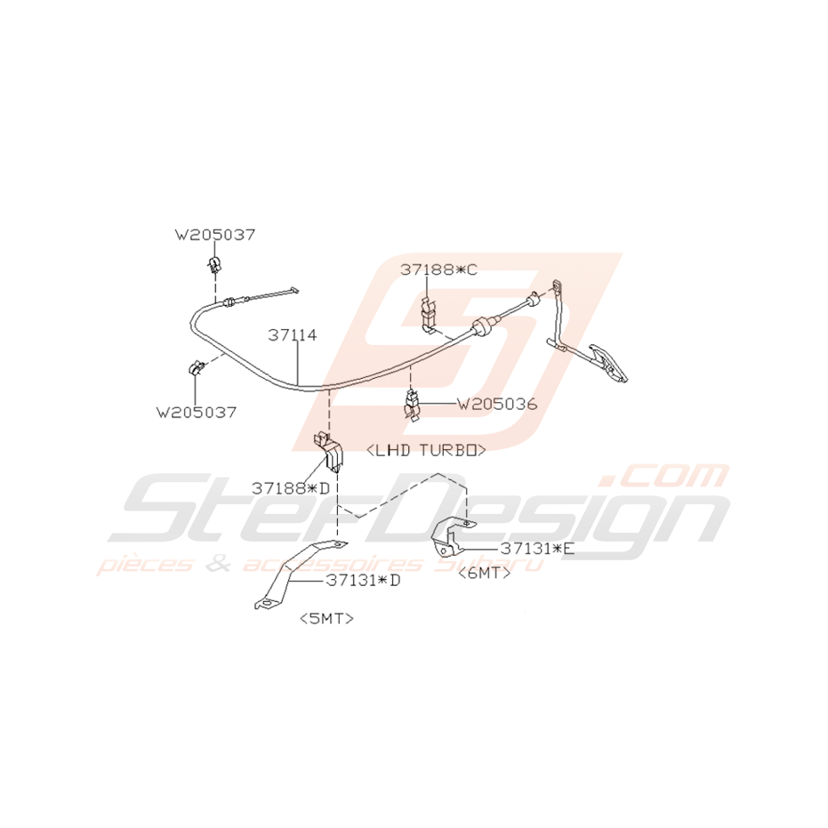 Schéma Cable d'Accélérateur Origine Subaru WRX / STI 2001 - 2005