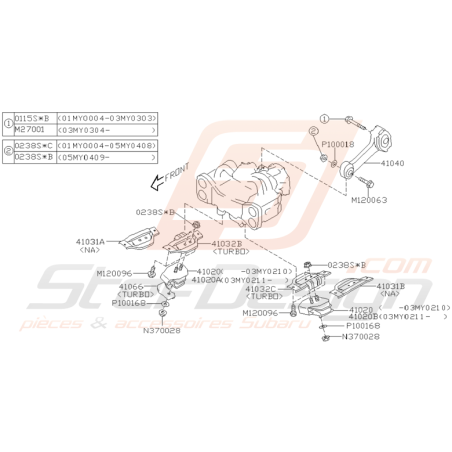 Schéma Support Moteur Origine Subaru WRX et STI 2001 - 2005