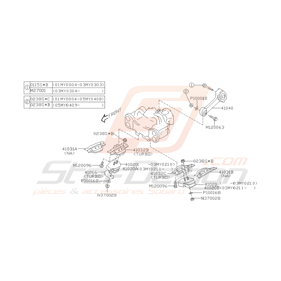 Schéma Support Moteur Origine Subaru WRX et STI 2001 - 2005