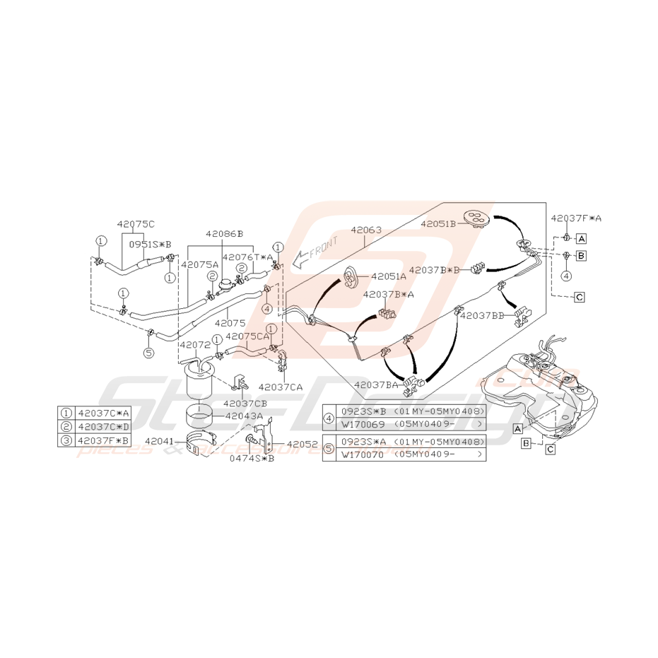 Schéma Canalisation de Carburant Origine Subaru WRX STI 01 - 05