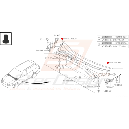 Agrafe de baie de pare brise pour subaru Legacy 2007