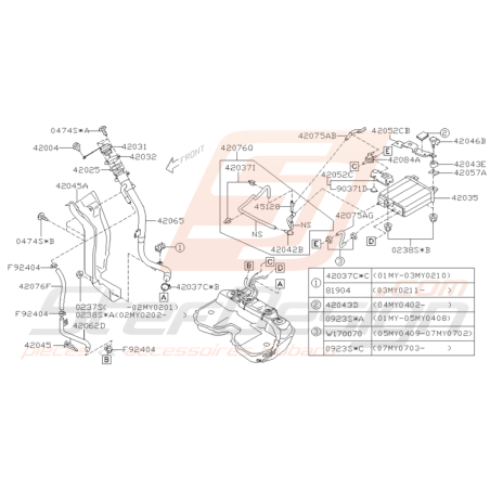 Schéma Tuyau de Remplissage et Canister Subaru WRX STI 01-05