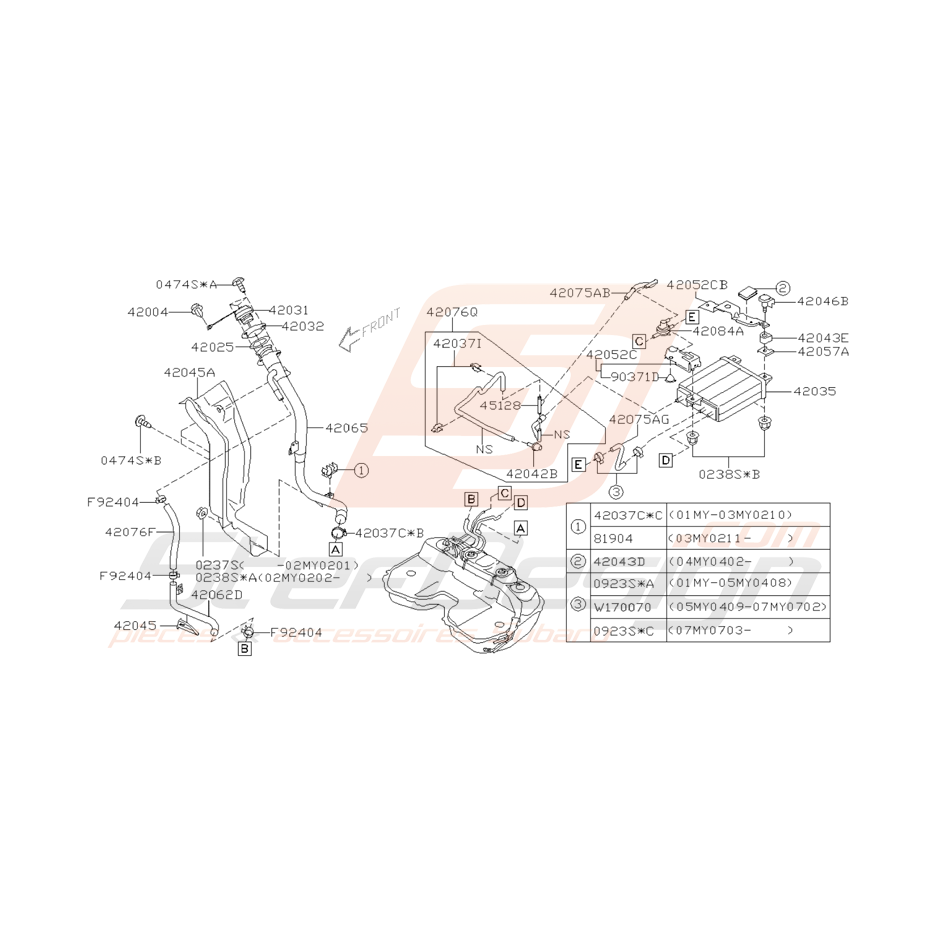 Schéma Tuyau de Remplissage et Canister Subaru WRX STI 01-05 Schéma Tuyau de Remplissage et Canister Subaru WRX STI 01-05
