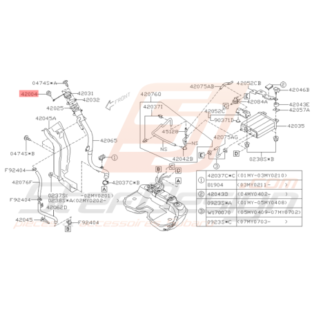 Clips Canalisation de Carburant Origine Subaru WRX STI 01 - 01/2002