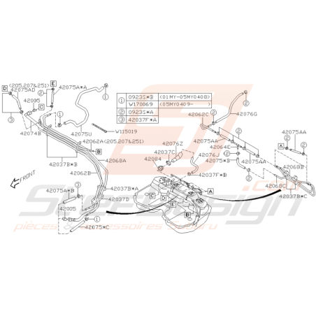 Schéma Tuyauterie de Carburant Origine Subaru 2001 - 2005