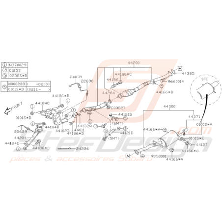 Schéma Echappement et Silencieux Origine Subaru WRX STI 01-10/02