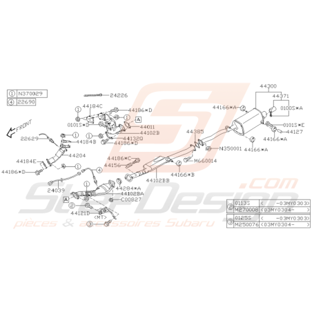 Schéma Intermédiaire et Silencieux Origine Subaru WRX 03 - 05